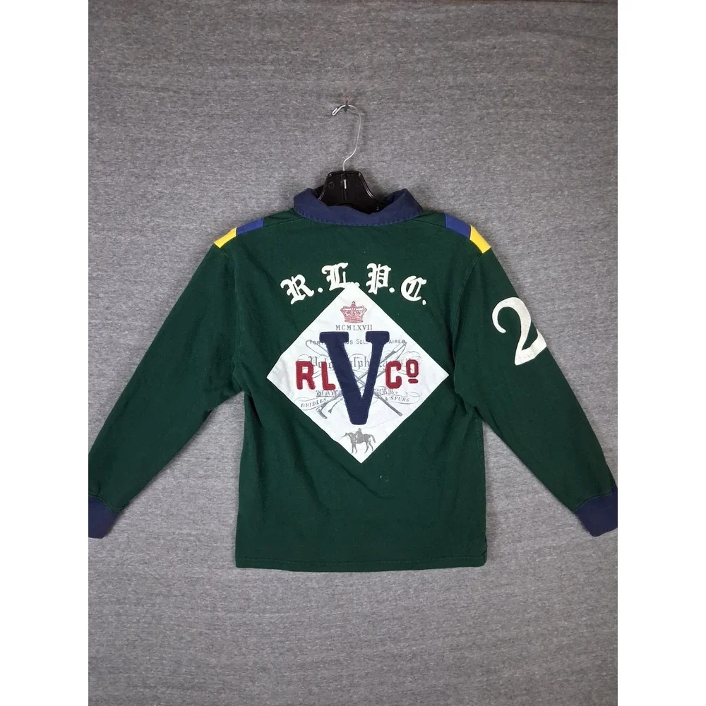 Polo Ralph Lauren Youth 12 -14 Green Rugby Varsity Patch Country Riders Jockey 2